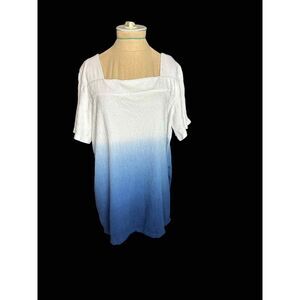 Land's End White with Blue Ombre Short Sleeved Top NWT SIze Medium